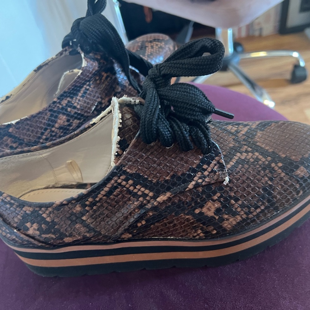Zara Basic Collection Women’s Brown Snake Print Platform Derby Shoes - Picture 2 of 8